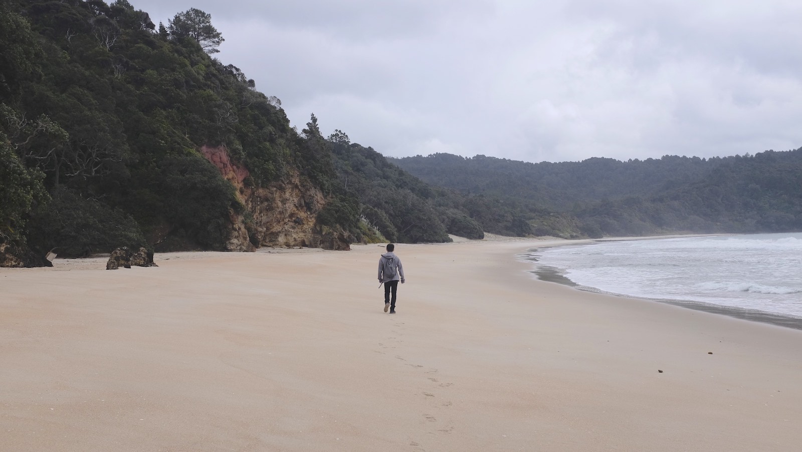 Down at the beach, it was completely empty the only footprints were the ones we left