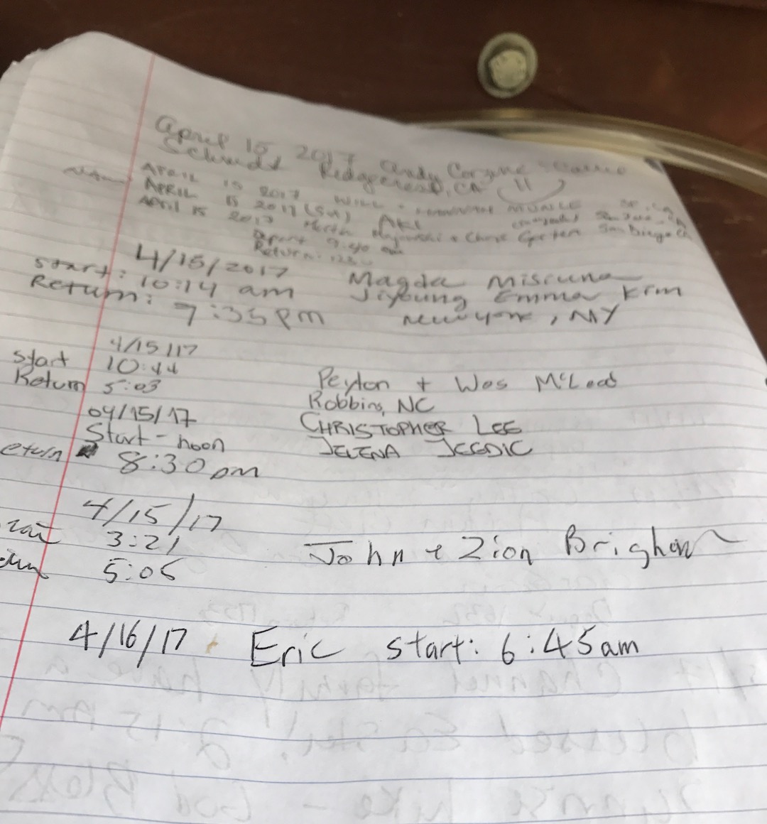 A little trail book to sign your name before you depart on the hike (probably so rangers know if you get lost on the trail)