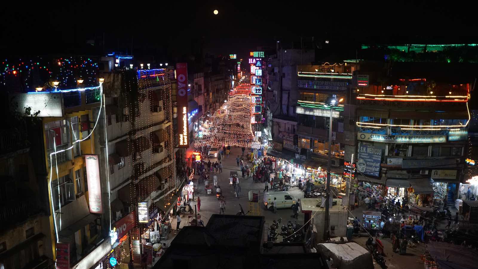 I arrived in the late afternoon and this was one of my first views of Delhi, it's the street below the budget hotel I stayed at.