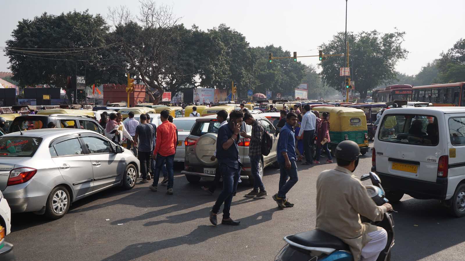 There was a landmark called the Red Fort nearby so I walked over to see it. That involved me crossing a major intersection. It was incredible, people dodging and weaving through heavy traffic all over the place. I waited until the traffic got so congested that all the cars were stuck in place, then I made my way across.