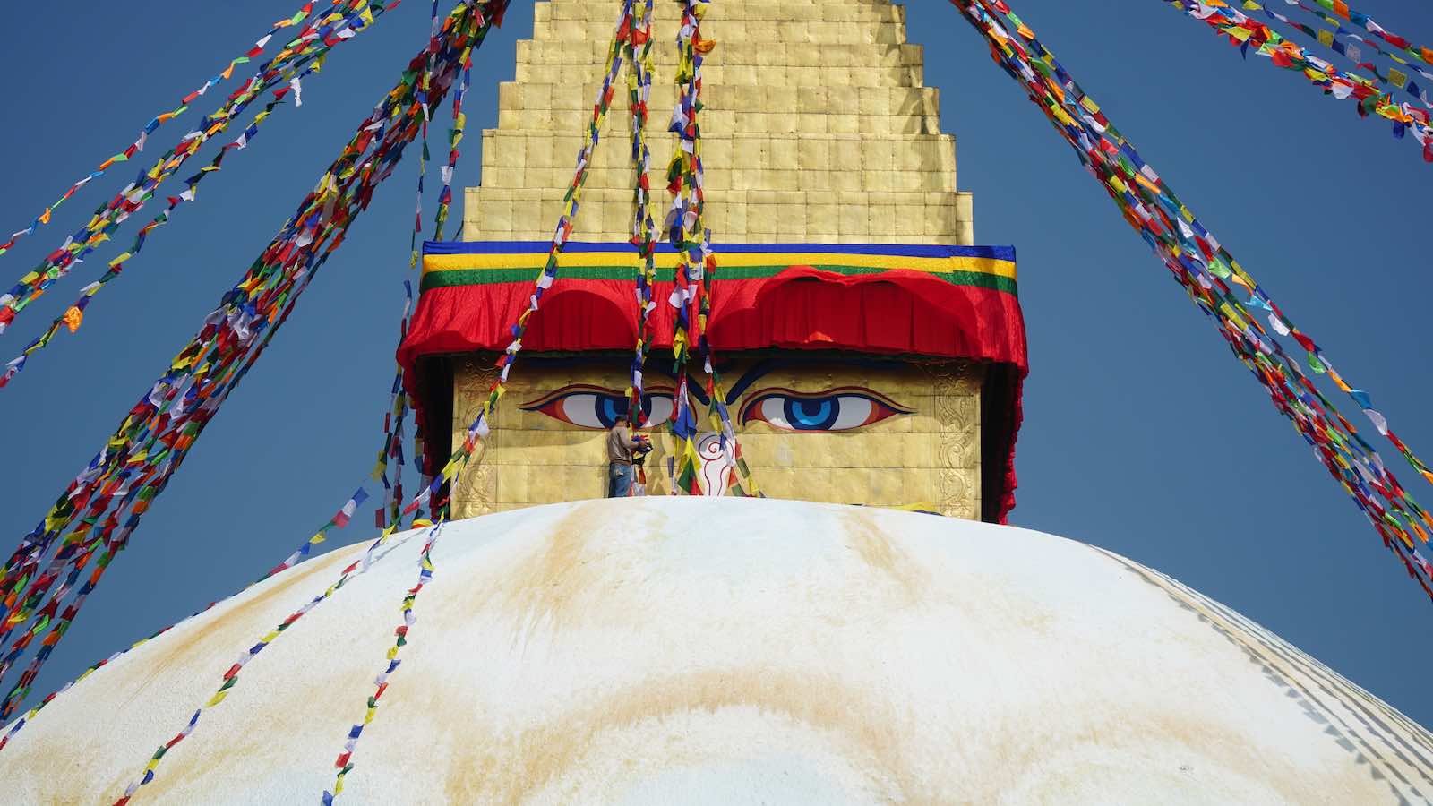 A giant Buddhist temple in Kathmandu, they had these all over the place in the city and up and down the mountains. This was the biggest one.