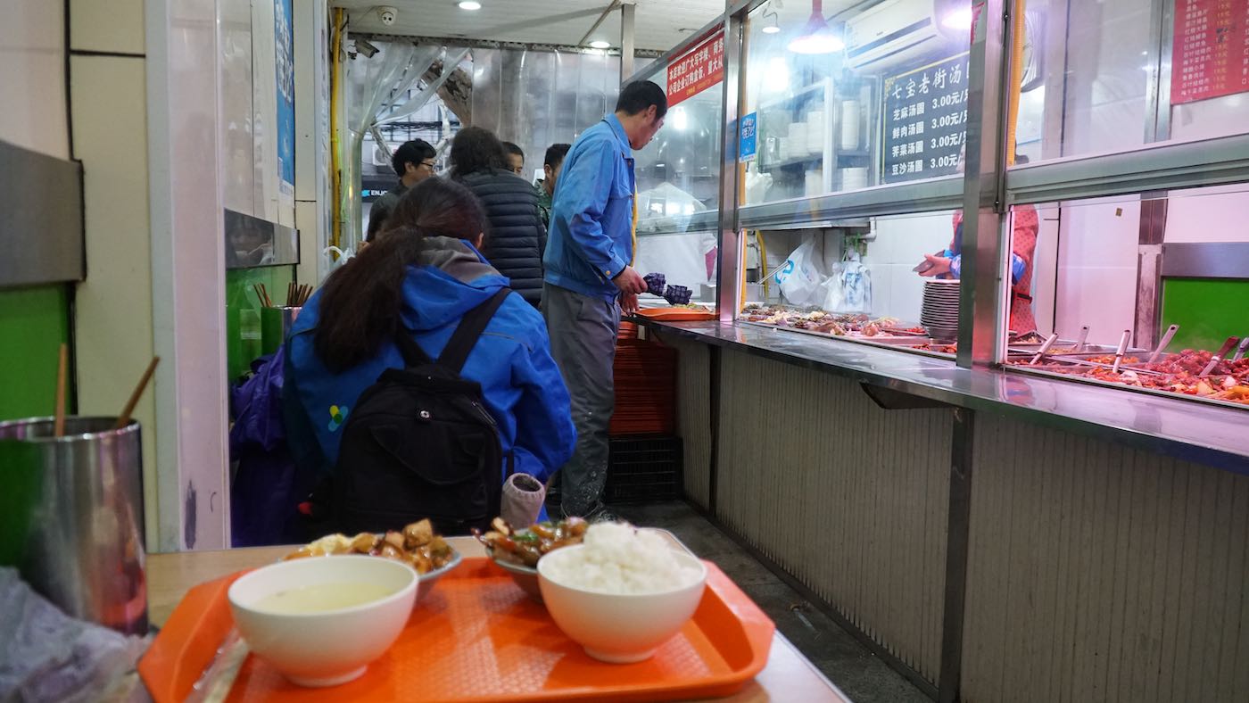 This was my favorite food spot. It's just a nondescript food hall with a self-serve style food bar, where I could eat my fill for around $3.00USD